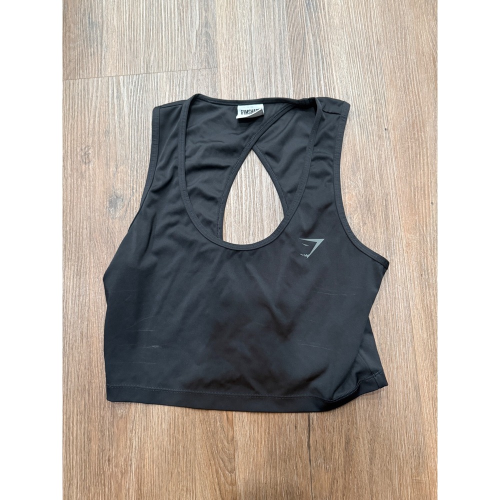 Gymshark Black Cropped Tank Top Open Back Workout Athletic‎ Women's M